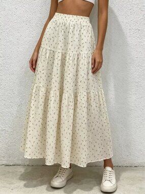 Floral Print Tiered Flowy Maxi Skirt